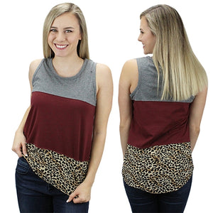 Color block tank top with leopard print