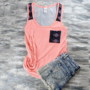 Aztec and arrows print tank top with pocket