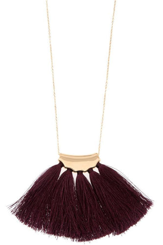 Elongated tassel fan pendant necklace