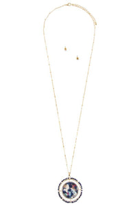 Faceted bead acetate circle pendant necklace set
