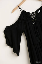 Cargar imagen en el visor de la galería, Ruffled Cold Shoulder Maxi Dress With Front Tassel Tie
