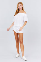 Load image into Gallery viewer, Short Sleeve Off The Shoulder Eyelet Woven Top