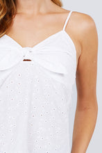 Load image into Gallery viewer, V-neck w/front bow tie eyelet woven cami top