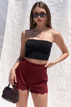Load image into Gallery viewer, Solid Burgundy Red High Waist Elasticized Waistband Unlined Mini Shorts With Scalloped Bottom Hem