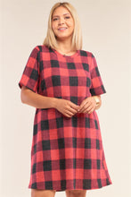 Load image into Gallery viewer, Plus Size Checkered Round Neck Short Sleeve Sweater Mini Dress