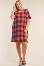 Load image into Gallery viewer, Plus Size Checkered Round Neck Short Sleeve Sweater Mini Dress