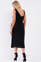 Load image into Gallery viewer, Plus Sleeveless Asymmetrical Shoulder Front Slit Detail Belted Dress