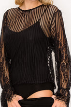 Load image into Gallery viewer, Lace Trim Shadow Stripe Bodysuit