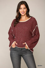 Load image into Gallery viewer, Two-tone Sold Round Neck Sweater Top With Piping Detail