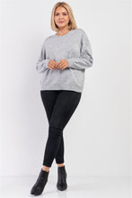Cargar imagen en el visor de la galería, Plus Size Heather Grey Soft Ribbed Fleece Long Sleeve Sweater