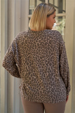 Load image into Gallery viewer, Plus Taupe &amp; Black Cheetah Round Neck Long Sleeve Relaxed Fit Top