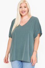 Load image into Gallery viewer, Side Slit With V-neck Dolman Short Sleeve Solid Blouse