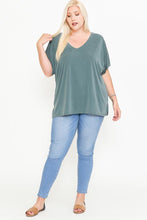 Load image into Gallery viewer, Side Slit With V-neck Dolman Short Sleeve Solid Blouse