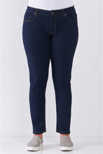 Load image into Gallery viewer, Plus Dark Blue Denim Mid-rise Skinny Jeans