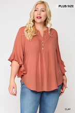 Load image into Gallery viewer, Bubble Crepe Ruffled Sleeves Pintuck Detail Top