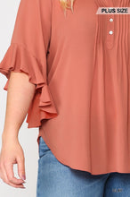 Load image into Gallery viewer, Bubble Crepe Ruffled Sleeves Pintuck Detail Top