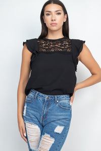 Lace Illusion Flutter Sleeves Top