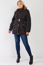 Load image into Gallery viewer, Plus Parallel Quilt Faux Fur Hood Belted Padded Long Puffer Jacket