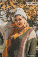 Cargar imagen en el visor de la galería, Oversized Multicolor Bouclé V-neck Pullover Sweater Dress With Side Slit