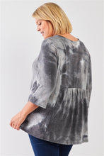 Load image into Gallery viewer, Plus Grey Multicolor Tie-dye Midi Sleeve Relaxed Flare Top