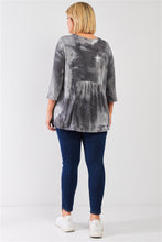 Load image into Gallery viewer, Plus Grey Multicolor Tie-dye Midi Sleeve Relaxed Flare Top
