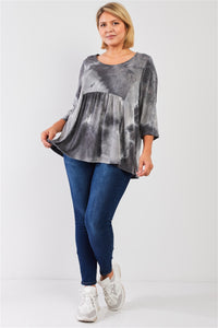 Plus Grey Multicolor Tie-dye Midi Sleeve Relaxed Flare Top