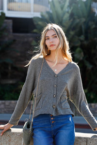Moss Long Sleeve Knit Button-front Combo Cardigan
