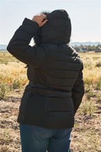 Cargar imagen en el visor de la galería, Plus Faux Fur Harness Buckle Belt Detail Long Fitted Puffer Jacket