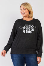 Load image into Gallery viewer, Plus Black Light Weave Graphic Print Detail Long Sleeve Top