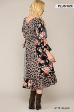 Load image into Gallery viewer, Leopard And Floral Mixed Print Hi Low Midi Dress With Waist Tie