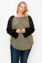 Load image into Gallery viewer, Solid Top Featuring Flattering Lace Bell Sleeves