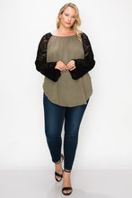 Load image into Gallery viewer, Solid Top Featuring Flattering Lace Bell Sleeves