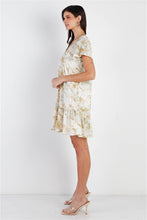 Cargar imagen en el visor de la galería, Olive &amp; Taupe Color Paint Print Ruffle Hem Button Up Detail Mini Dress