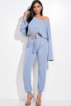 Load image into Gallery viewer, Solid French Terry Long Sleeve Tie Front Slouchy Top And Jogger Pants Two Piece Set
