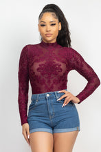 Load image into Gallery viewer, Embroidered Mock Neck Keyhole Bodysuit