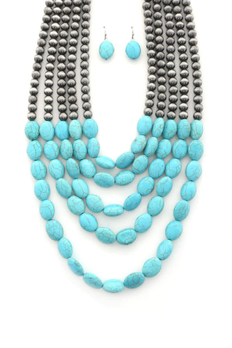 Oval Turquoise Layered Necklace