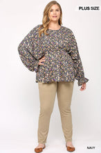 Load image into Gallery viewer, Floral And Gold Foil Woven Top With Elastic Waist And Peplum Hem
