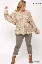 Load image into Gallery viewer, Floral And Gold Foil Woven Top With Elastic Waist And Peplum Hem