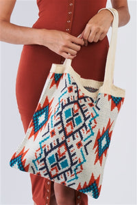 Tribal Print Knit Boho Tote Bag