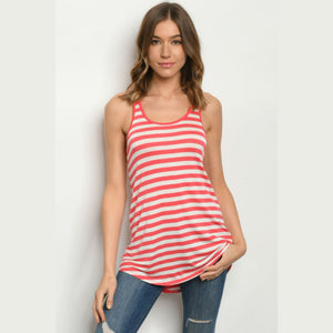 Coral Striped Racer Back Tank Top