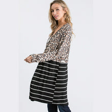 Load image into Gallery viewer, Leopard and Stripes Black Cardigan