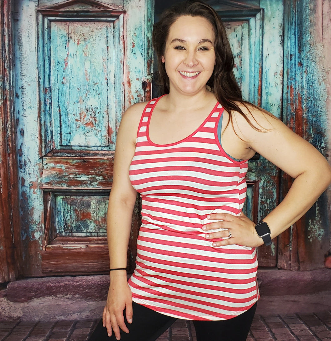 Coral Striped Racer Back Tank Top