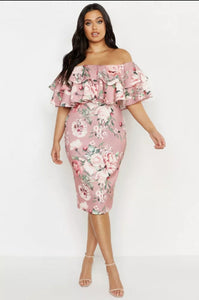 Pink Off Shoulder Floral Ruffle Mini Dress