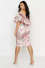 Load image into Gallery viewer, Pink Off Shoulder Floral Ruffle Mini Dress