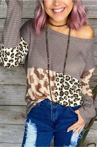 Leopard Printed Waffle fabric Blouse