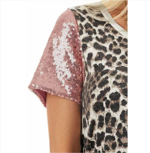 Sequined Leopard Print Tshirt