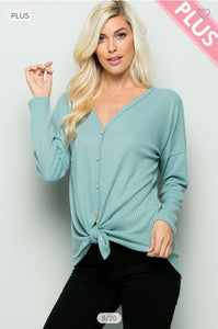 Mint Pullover Top with Front Tie