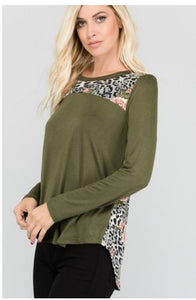 Olive and Floral Leaopard Print Blouse