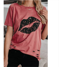 Load image into Gallery viewer, Kiss the Lip Distressed Tee