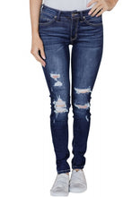 Load image into Gallery viewer, Medium Blue Wash Distressed Skinny Jeans
